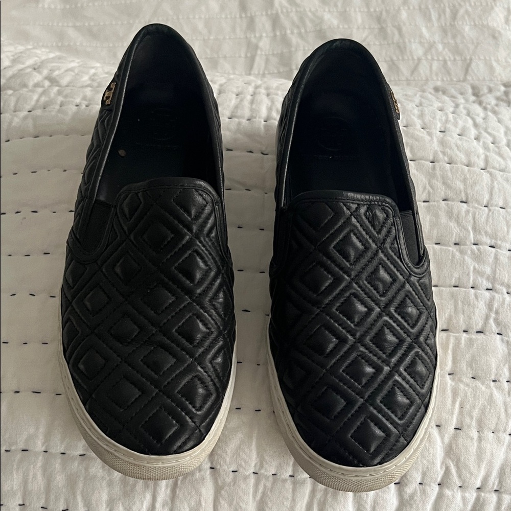 Tory Burch Black Quilted Slip-On Sneakers
